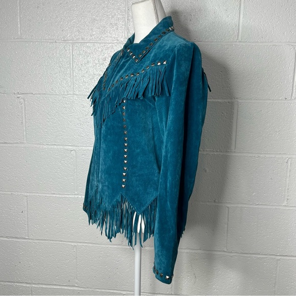 Vintage Saguro West Turquoise Teal Suede Western Jacket Size M - Picture 4 of 16